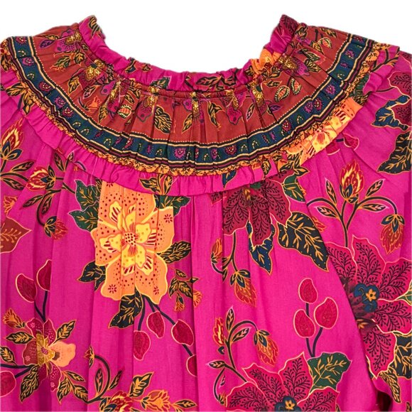 Rachel Zoe Vibrant Floral Boho Peasant Blouse Long Sleeve Pullover Ruffles Sz S - Picture 4 of 15